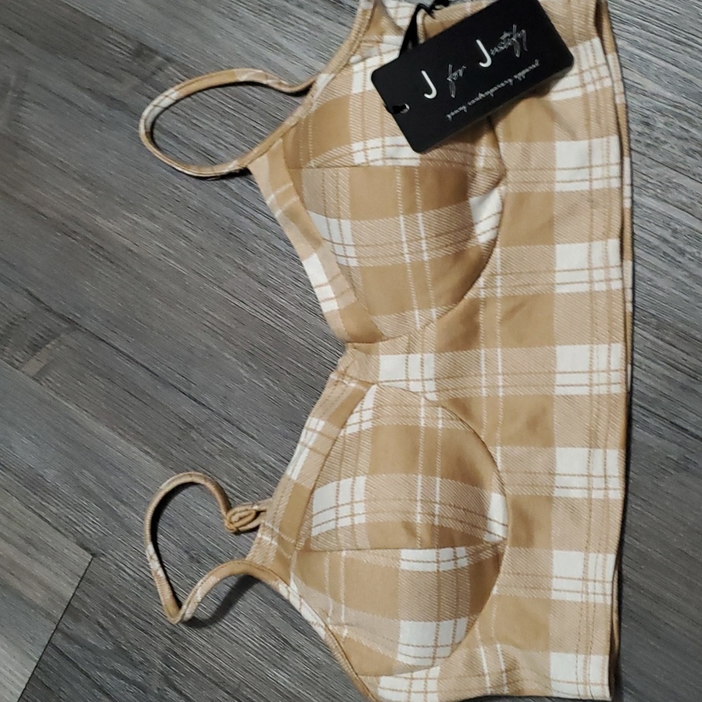 New! Tan Cream J for Justify Plaid Crop Bra top